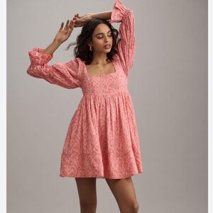 ANTHRO PILCRO S Long-Sleeve Babydoll Mini Dress in pink,